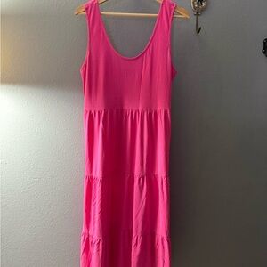 J. Crew Hot Pink Sleeveless Tiered Maxi Dress